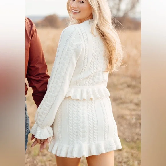 Show Me Your MuMu Ridley Ruffle Sweater and Skirt ~ Cream Cable Knit - Picture 3 of 4